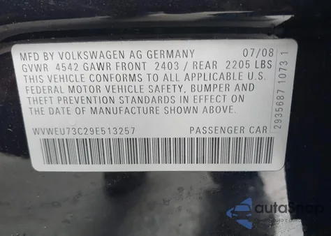 2009 Volkswagen Cc Vr6 Sport from USA, damaged, VIN WVWEU73C29E513257